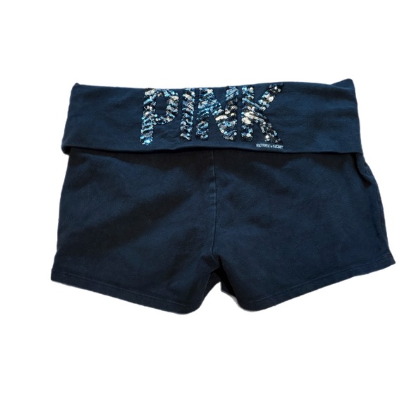 PINK Victoria's Secret Pants - Y2K Victoria’s Secret PINK Vintage Foldover Yoga Shorts M Black Silver Sequin